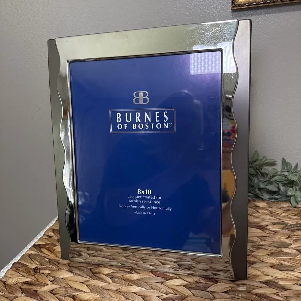 Burnes of Boston Silver Tone Metal 8x10 Picture Frame Wavy Border Desktop Wall
